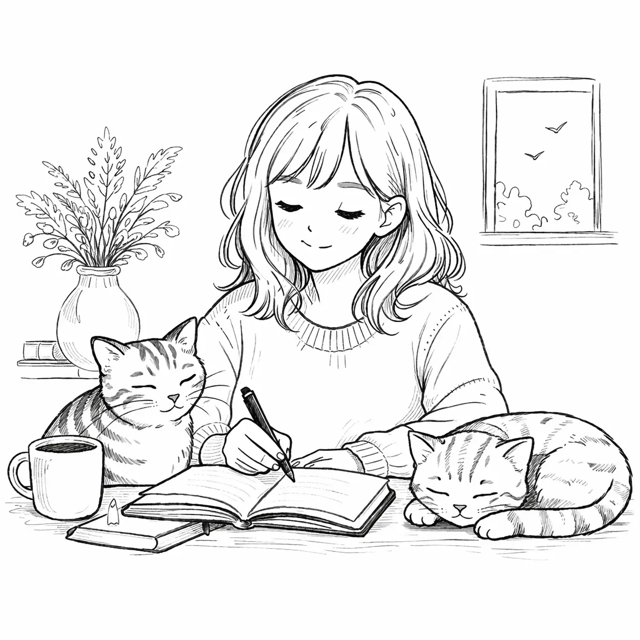 "Moi" en train d'écrire avec mes chats