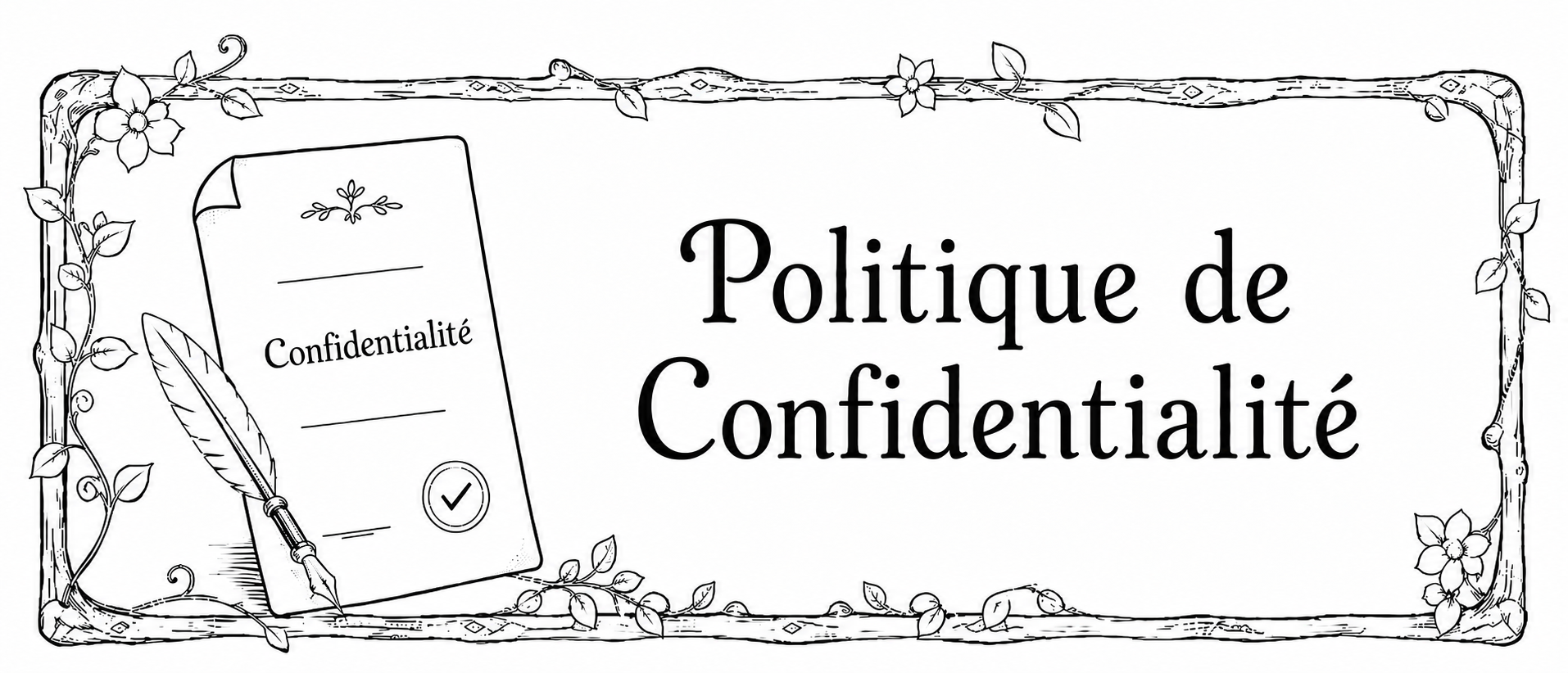 Bannière encadrée d'une liane montrant un parchemin et indiquant Politique de Confidentialité