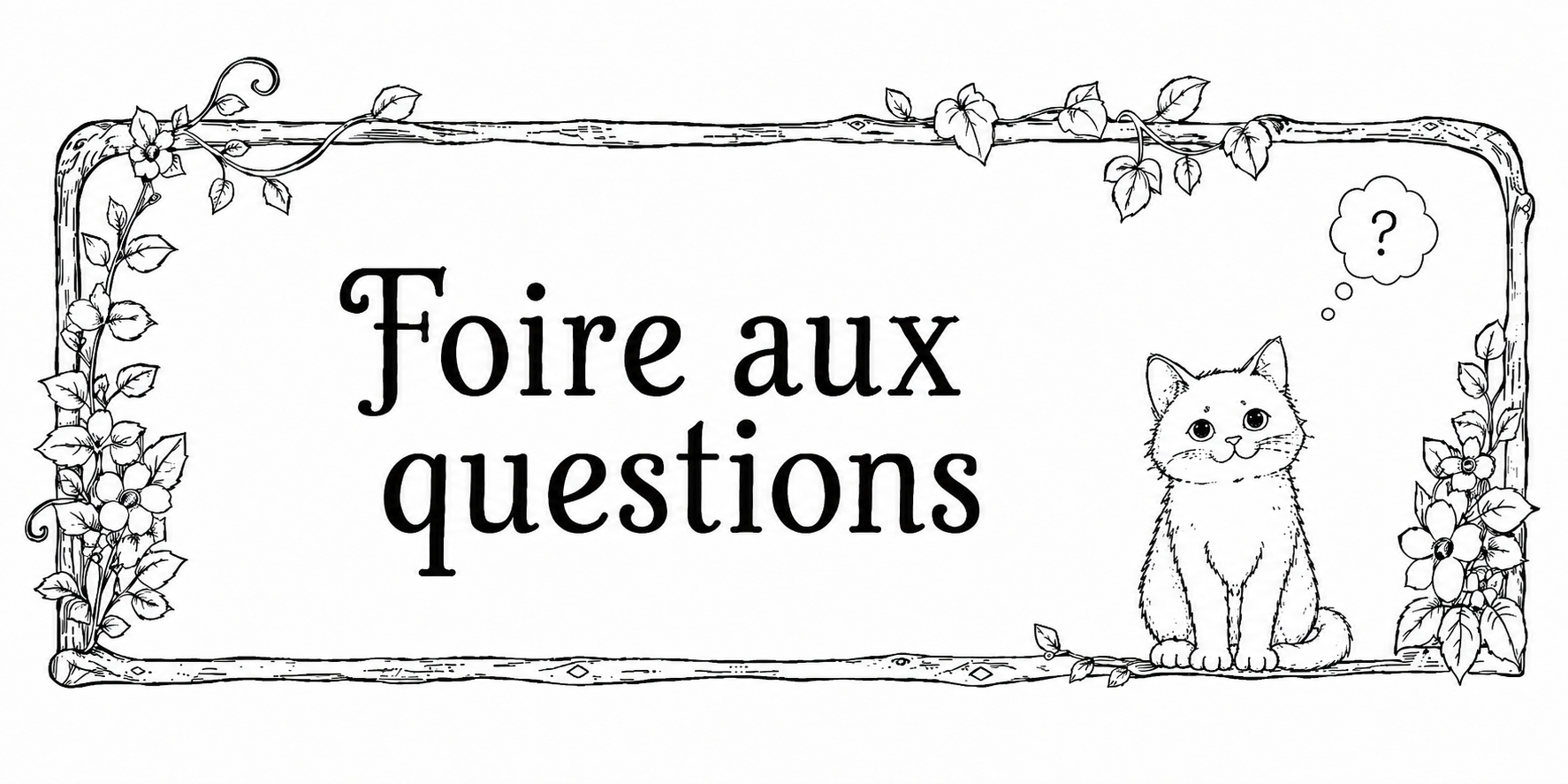 Bannière Foire aux Questions avec chat qui s'interroge